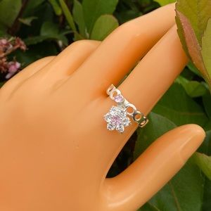 Pink CZ Flower Anti-Anxiety Ring in 925 Sterling Silver, Women Meditation Ring